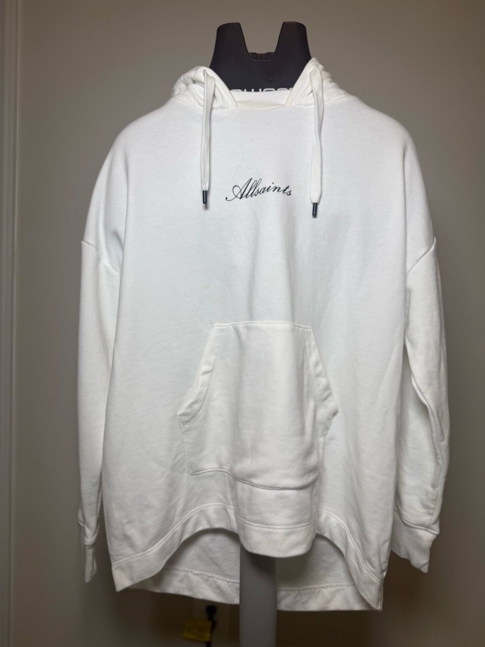 All Saints Oversized White Script Logo Hoodie - Women's Pullover - Picture 2 of 14
